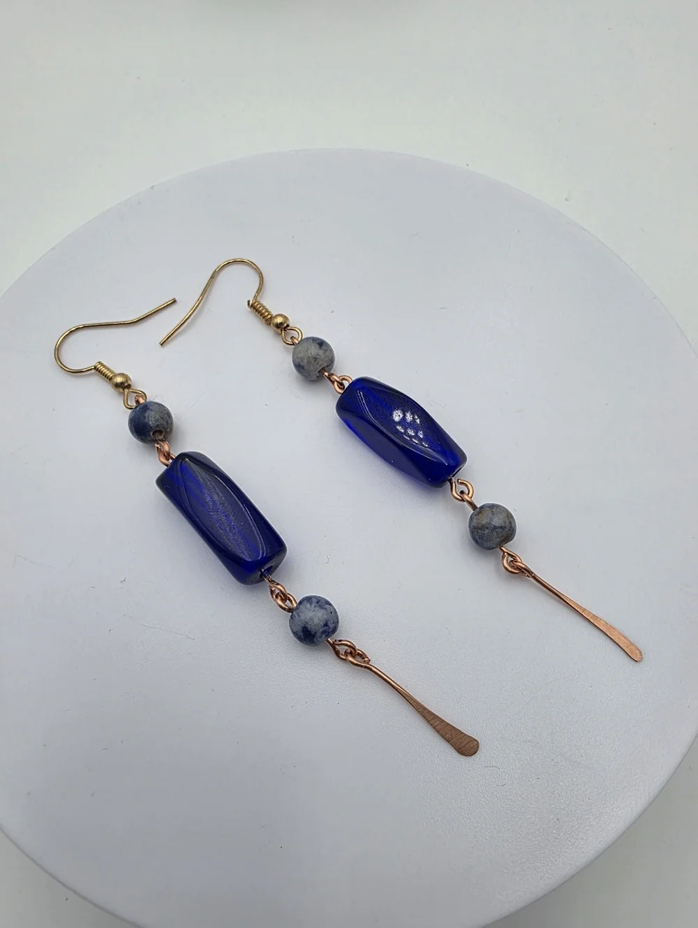 Handmade Cobalt Blue Beaded Drop Earrings - Women Jewelry - Picture 5 of 6